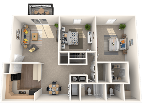 Floor plan for 2 beds, 2 baths, 1110 sqft